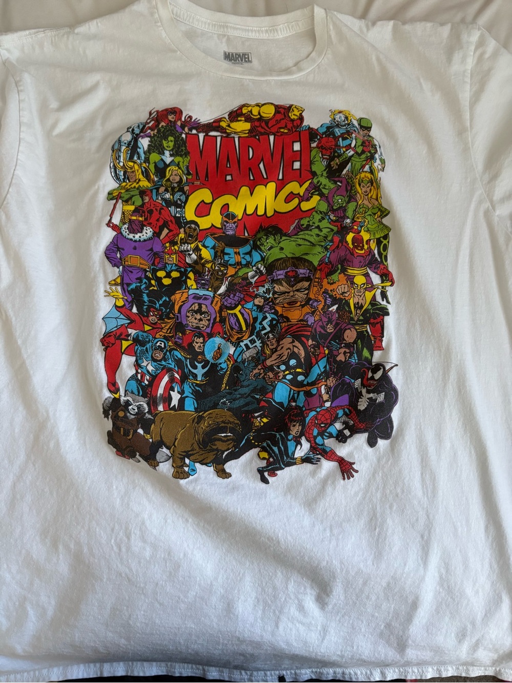 Marvel White Crewneck Tee with Black Logo Print